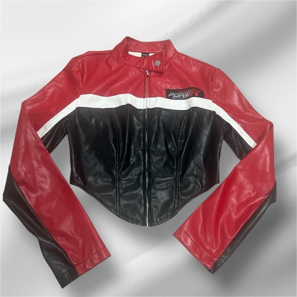 SHEIN Red and Black Leather Jacket with Sporty Design - Picture 2 of 5